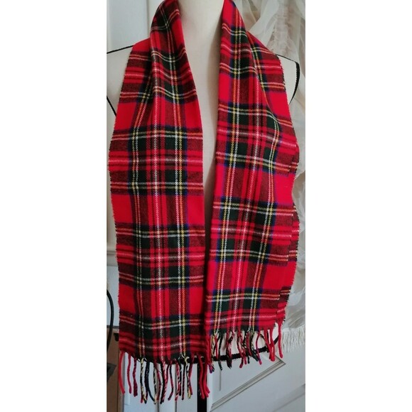 Vintage Christian Dior Cashmaire Red & Black Tartan Plaid Scarf Made in England - Picture 4 of 5